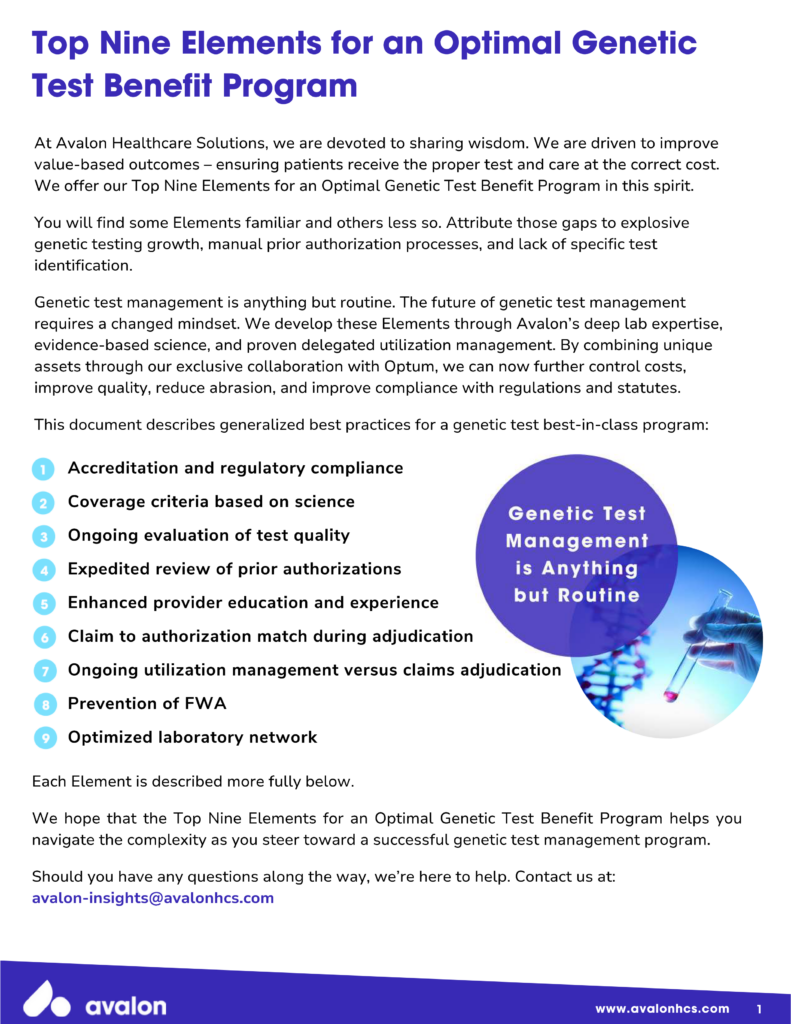 Top Nine Elements for an Optimal Genetic Test Benefit Program